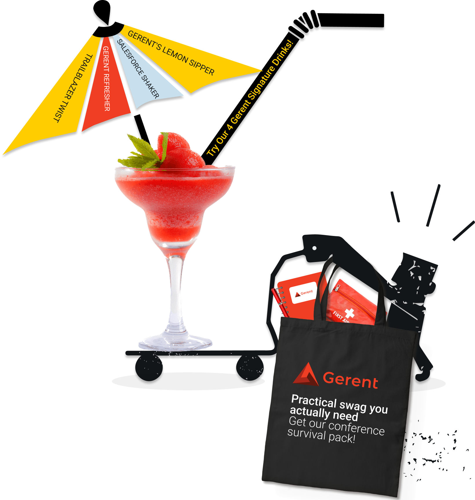 Man with card full of merchs and drinks